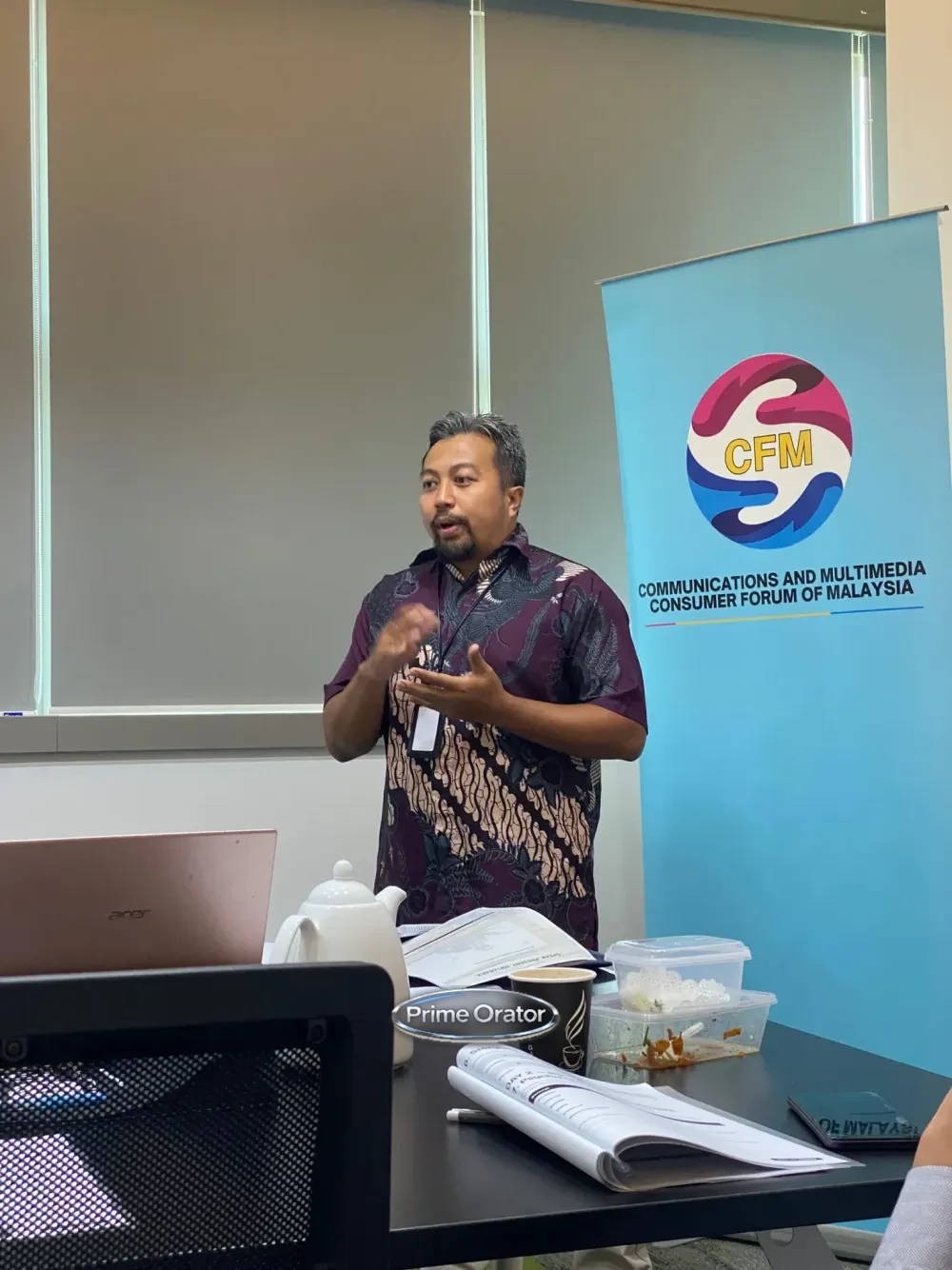 Trainer delivering a leadership communication session to the Communications and Multimedia Consumer Forum of Malaysia (CFM) team